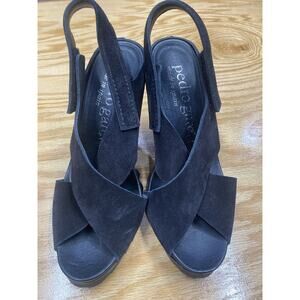 Pedro Garcia Yuval Slingback Sandals Women's 6.5 Black Suede Peep Toe Preppy S57